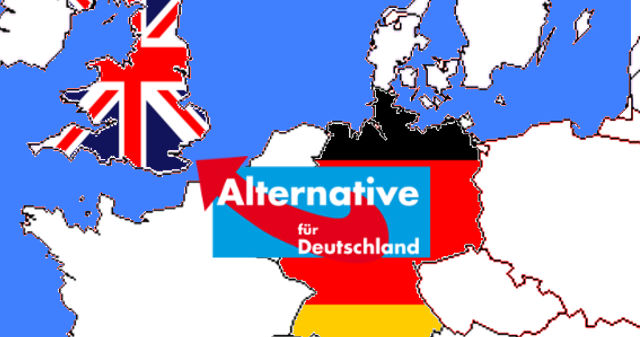 Karte von Europa mit gespiegeltem Logo der AfD